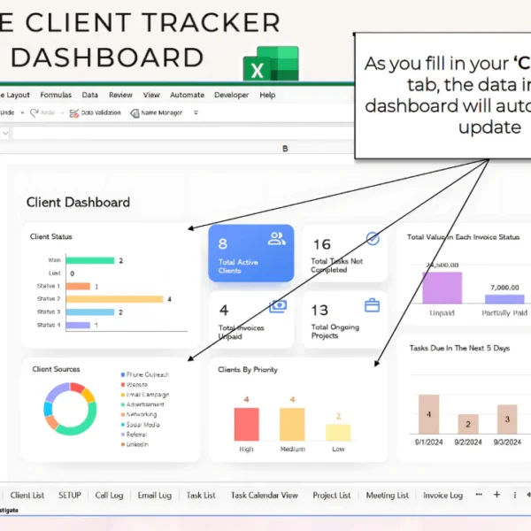 Excel Client Tracker CRM Dashboard